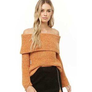 Forever 21 Chenille Off the Shoulder Sweater Goldenrod Yellow S